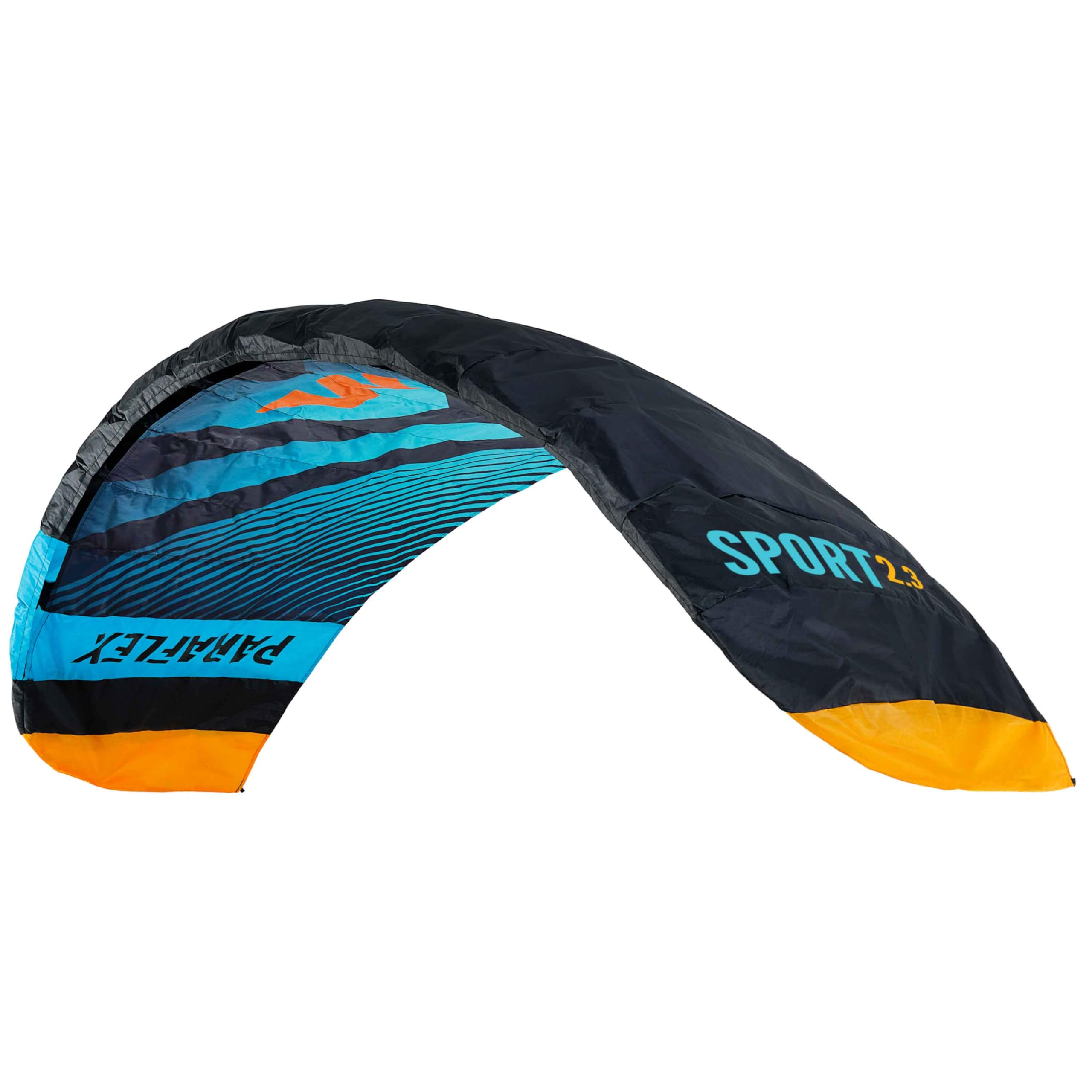 Wolkenstürmer Paraflex Sport 2.3 Lenkmatte (schwarz-türkis) - Modell 2026, flugfertiger Kite mit Lenkstange & Dyneema-Leinen, Lenkdrachen, Ready to Fly