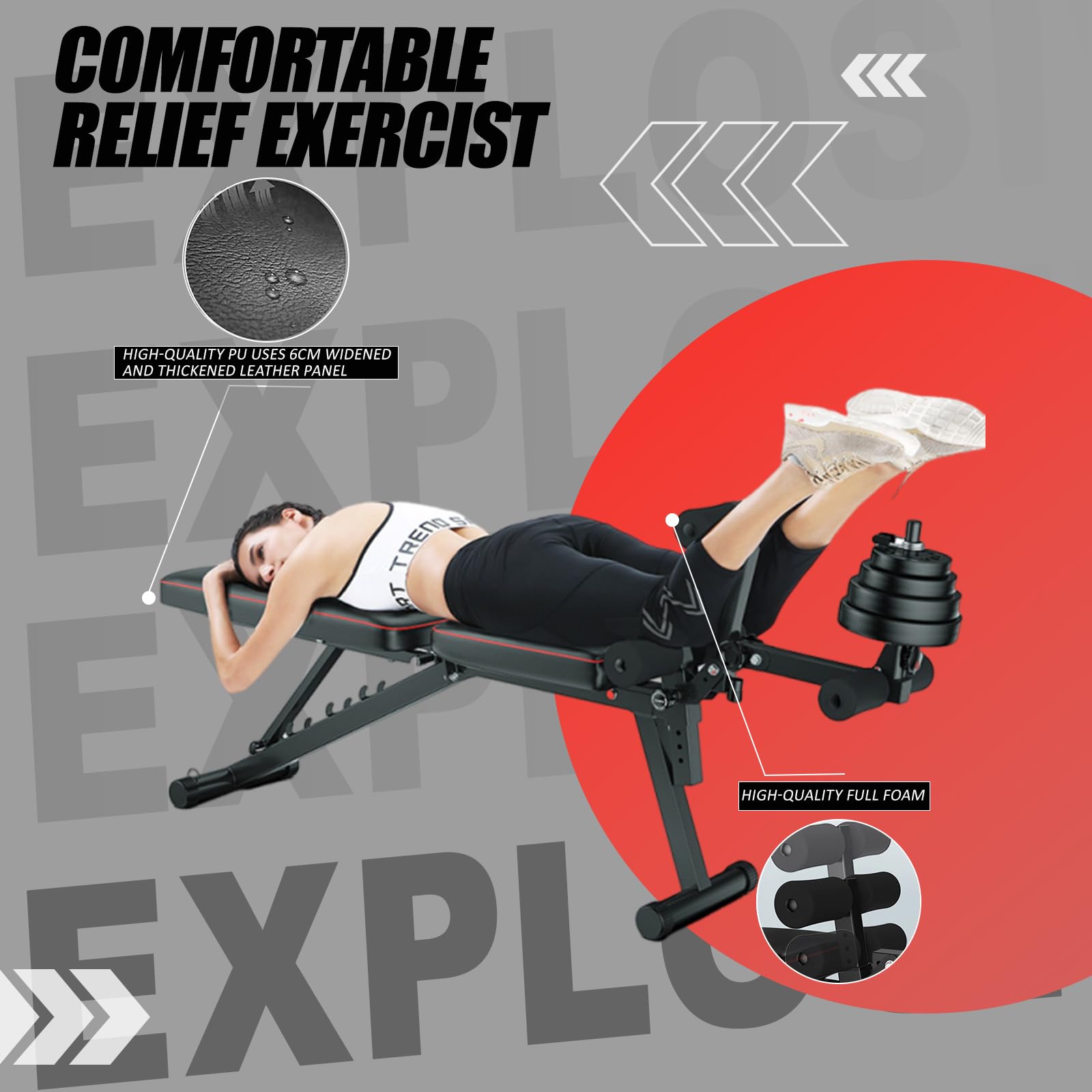 Panca Palestra Pieghevole Panca Regolabile Rullo massaggiante per Gambe 3D ad Alta Resistenza da 200 kg e Schiuma Comfort Multistrato per Cross Training, Riabilitazione e Home Fitness