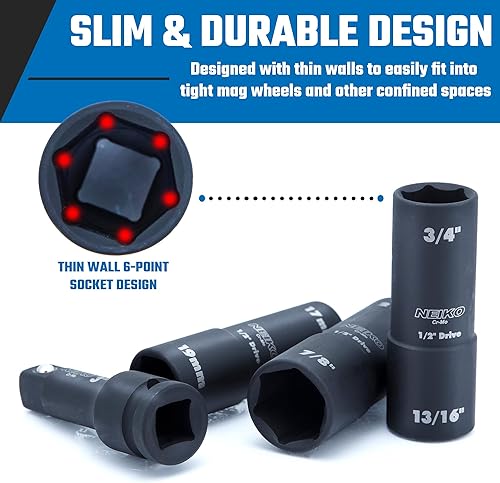 Miniatura 3 de NEIKO 02281B Juego de llaves de vaso de impacto de 12 pulgada  4 piezas  SAE y MM  Barra de extensión de 3 pulgadas  Acero Cr-Mo  Servicio de