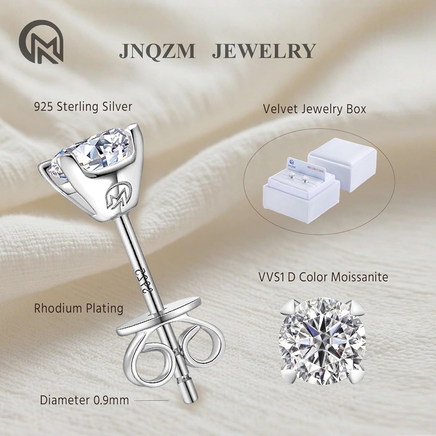 Moissanite Earrings, 925 Sterling Silver Stud Earring for Women Men, 1-4 CT D Color VVS1 Lab Created Moissanite Studs, Hypoallergenic Rhodium Plated Jewelry Gifts - Image 4
