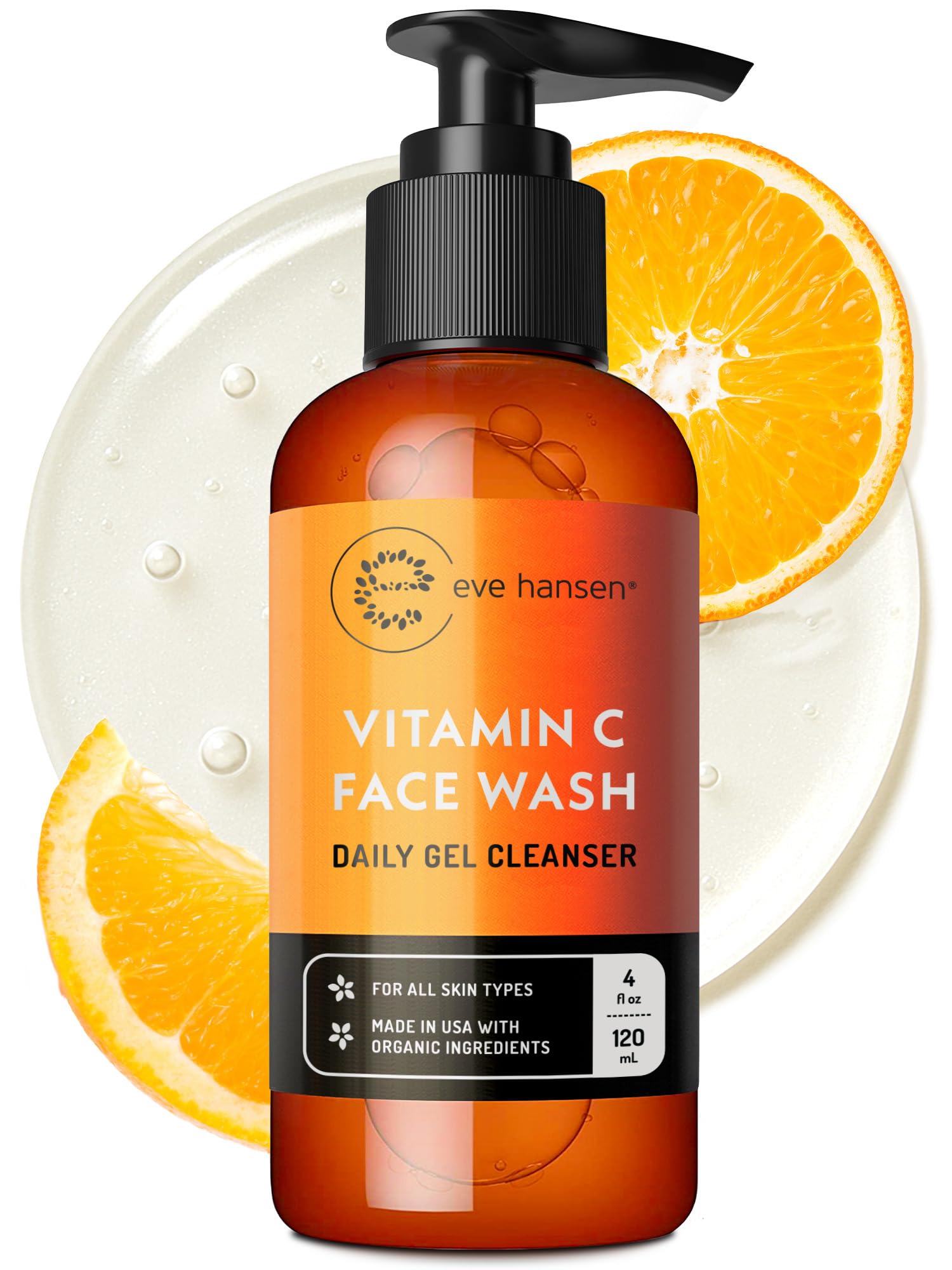 Eve Hansen Vitamin C Cleanser Face Wash | Anti Aging Facial Cleanser for Fine Lines, Age Spots, Dark Circles | Cruelty Free Skin Care Cleansing Gel