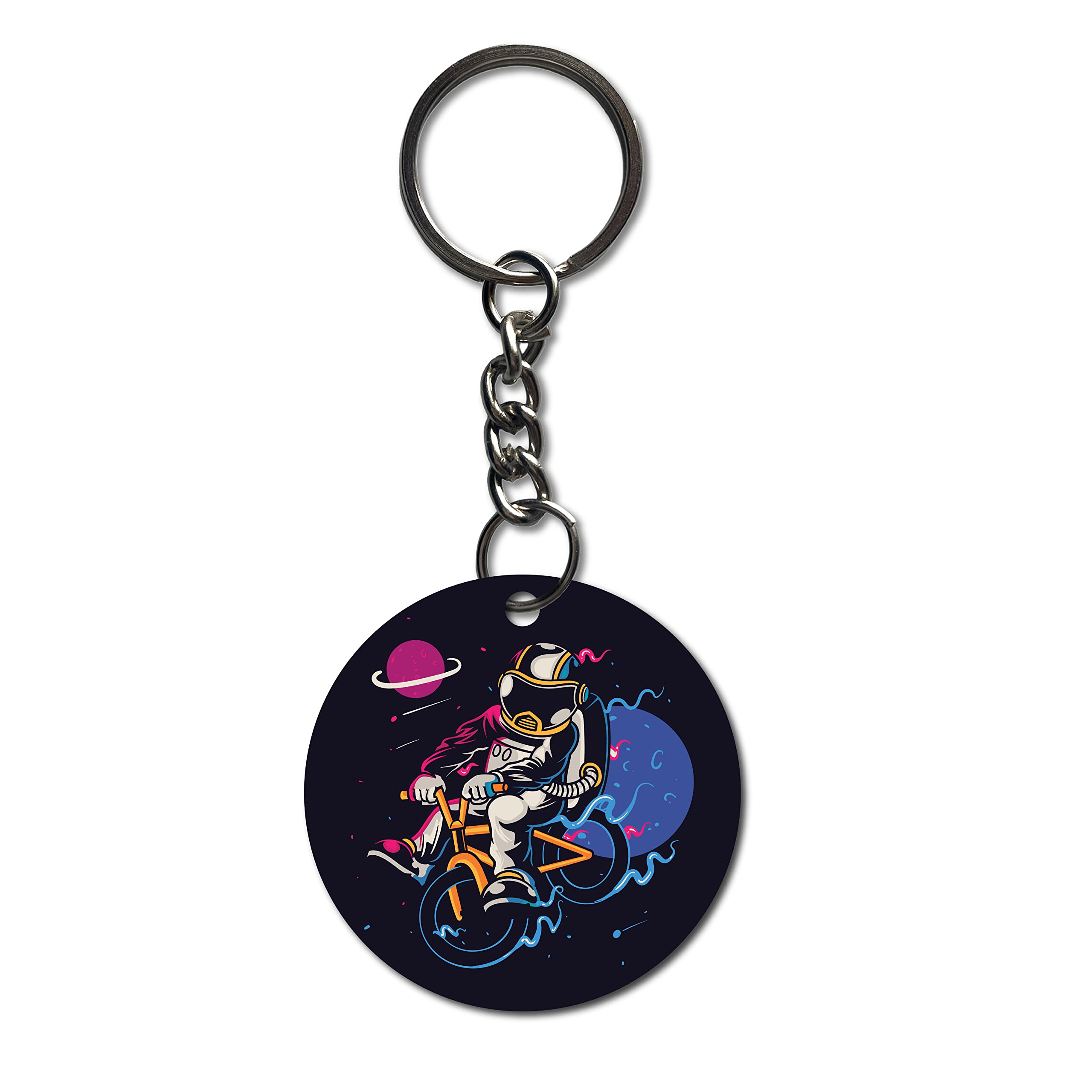 Astronaut Space Printed Keychain for Boys Kids Bike/Car/Men/Women/Bag Key Tag Keyrings Multicolored (2.5 x 2.5 Inch)-image-26