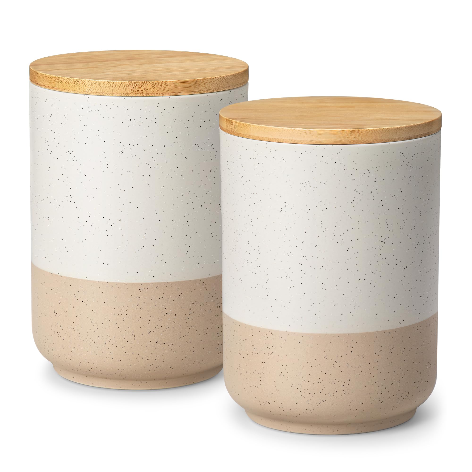 vancasso Sabine Large Ceramic Canister Set with Airtight Wood Lids - 2-Piece Kitchen Food Storage Jars for Flour, Sugar, Coffee & Tea (74 oz Each) - Big Capacity Countertop Jars