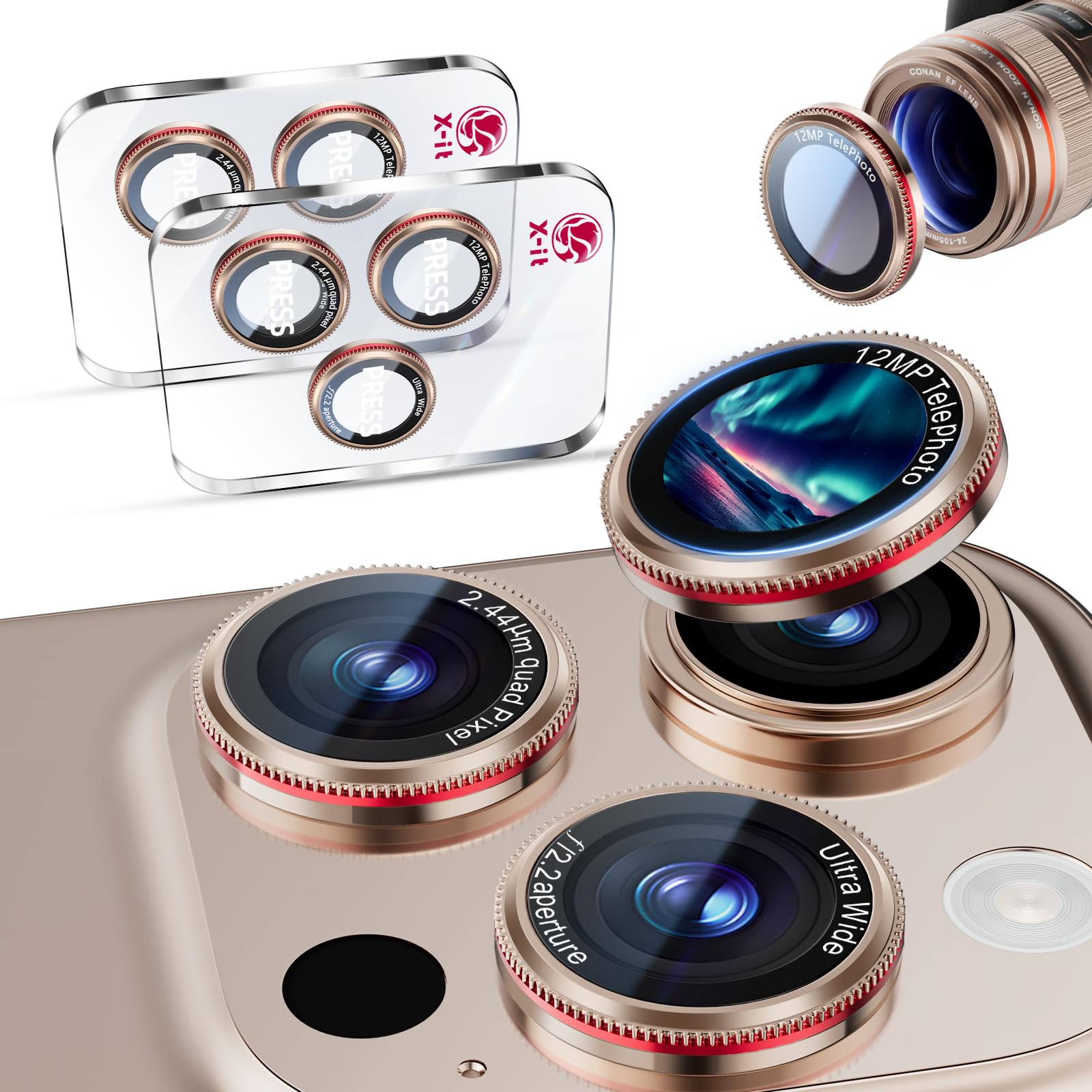 X-it 2-Pack Camera Lens Protector for iPhone 17/16/15/14 Pro Max&17/16/15/14 Pro, [Shatterproof & Impact Resistant] 9H High-Alumina Tempered Glass,