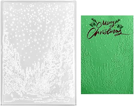 3D Christmas Embossing Folder, 6.3x4.5 Inch Plastic Winter Forest Wonderland Snowfall Tree Textured Template for Card Making Embossed Stencil for DIY Scrapbook Decor Craft Supplies Style 1