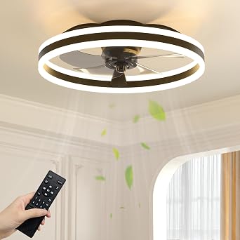 NIORSUN 50cm Ceiling Fans with Lights and Remote, 6 Speeds and 3000K-6500K Dimmable Quiet Ceiling Fan Light, Smart Modern LED Fan Lights Ceiling for Bedroom Living Room Dining Room Black [Energy Class C]