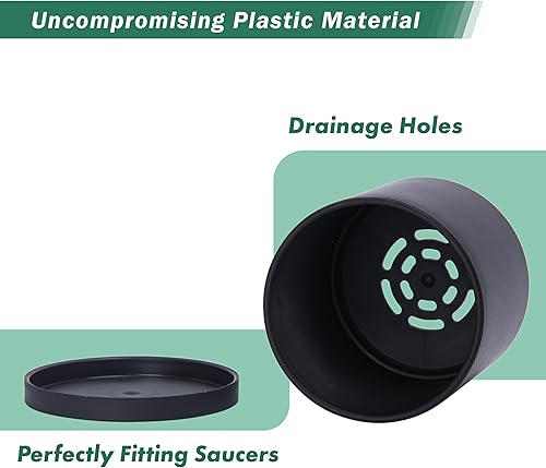 Miniatura 72 de D'vine Dev Paquete de 4 macetas de plástico modernas de 4 pulgadas, pequeñas macetas de jardín para plantas con agujeros de drenaje y platillos