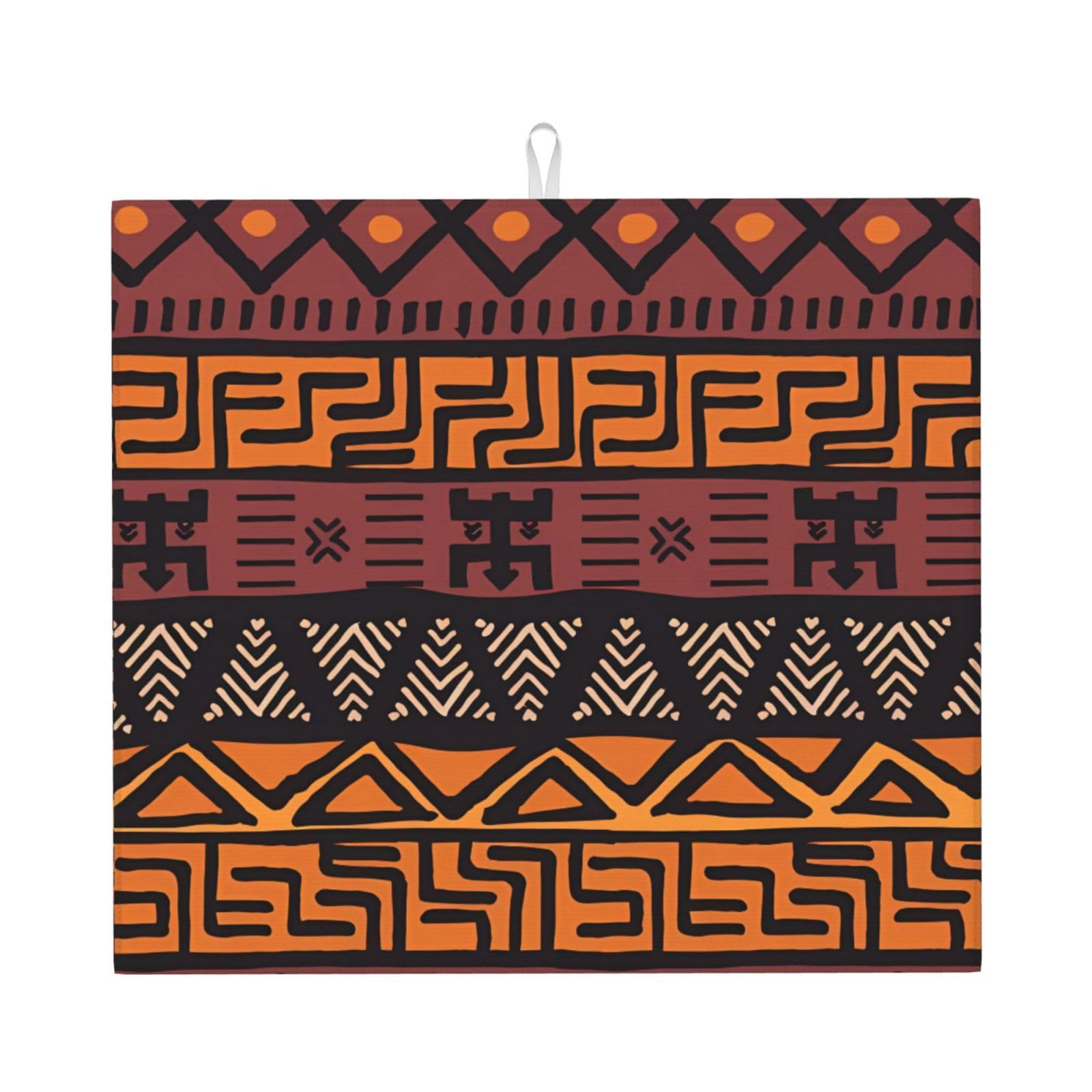 WHJSHOP African Mud Cloth Tribal Prints Kitchen Drying Mat – Absorbent Dish Throw for Countertops, Quick-Dry Non-Slip Layer with Colorful Prints, Ideal Housewarming Gift