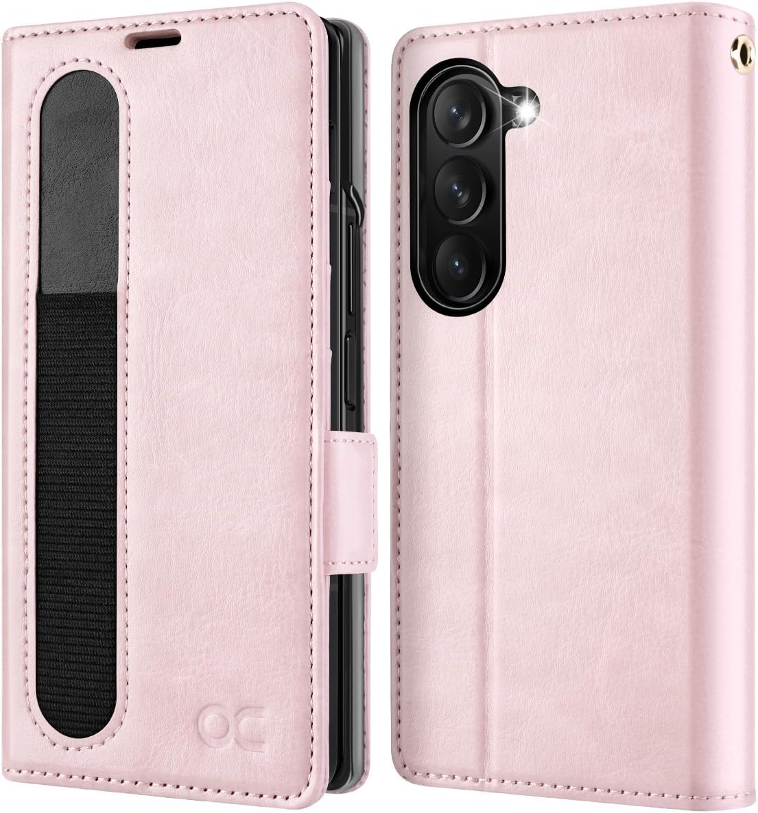 OCASE Compatible with Samsung Galaxy Z Fold7 Wallet Case, PU Leather Flip Folio Phone Cover with Card Slots, RFID Blocking, Kickstand & Wrist Strap for Z Fold 7 2025, Pink