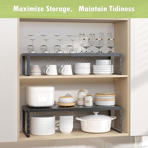 Miniatura 7 de Organizador de encimera de cocina expandible, organizador de estante de gabinete ajustable, estante apilable para encimera de cocina, estantes