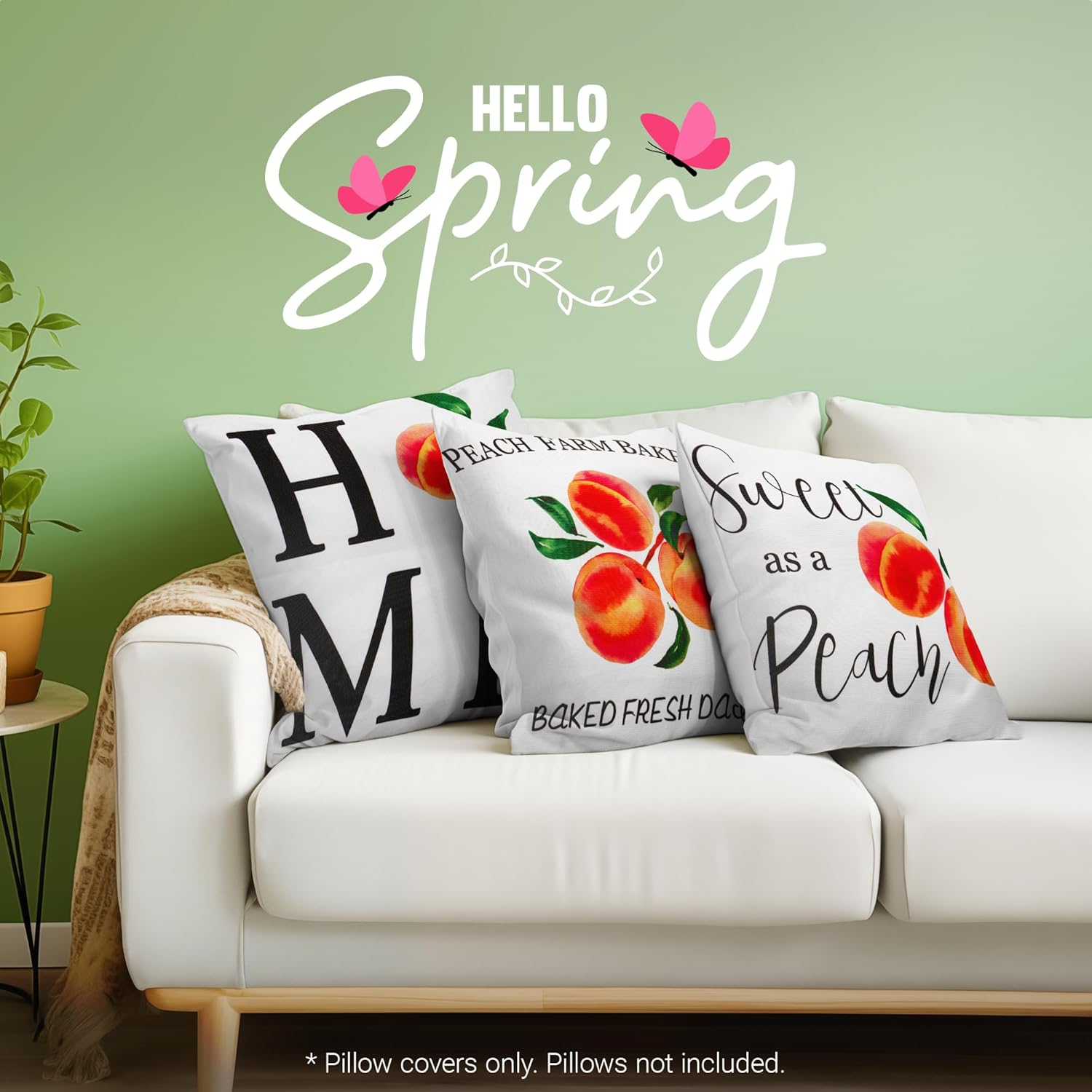 G128 Spring Decoration Farmhouse Peach Home Waterproof Throw Pillow Covers | 18 x 18 in | Set of 4, Beautiful Cushion Covers for Spring Sofa Couch Decoration