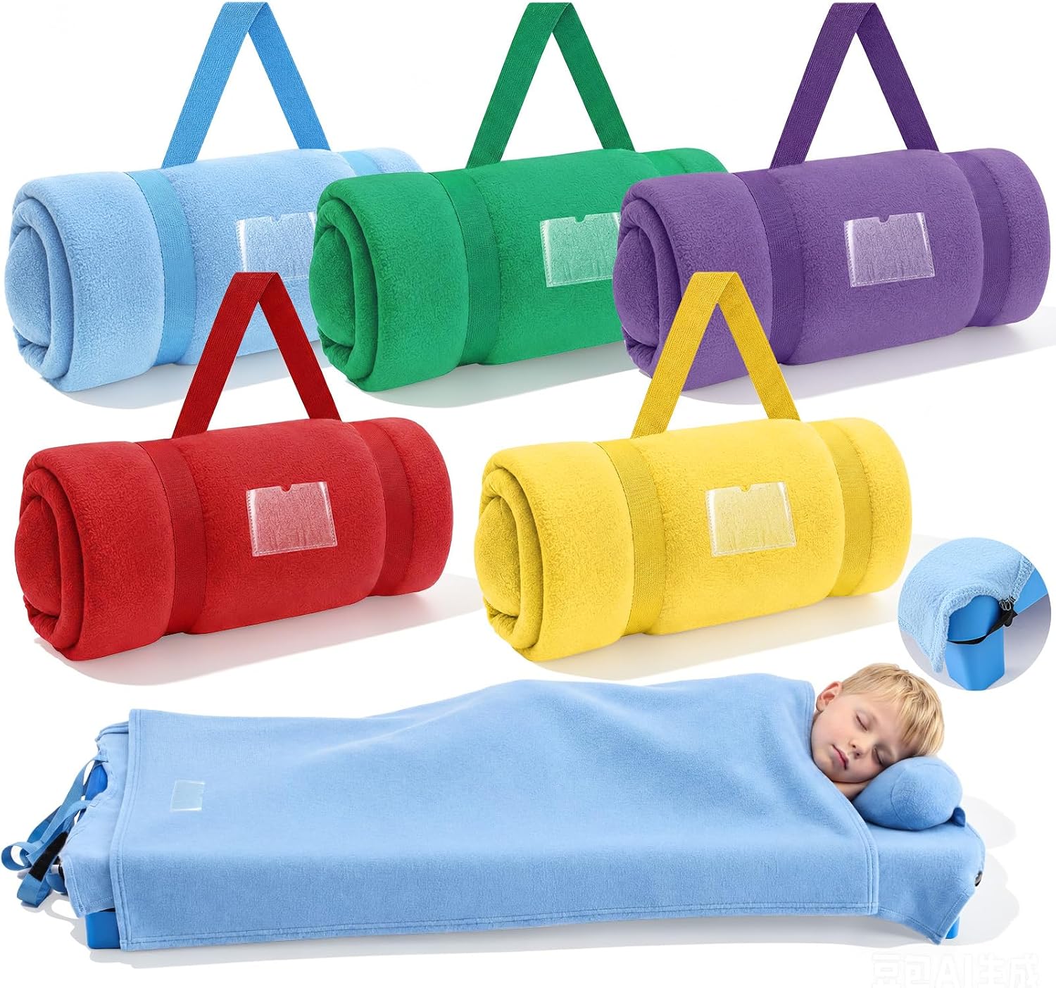 Wesiti 5 Pack Toddler Cot Nap Mat with Pillow and Blanket, Daycare Nap Mat for Sleeping for Preschool Daycare, Soft with Elastic Straps, Fits Most Cots Mats