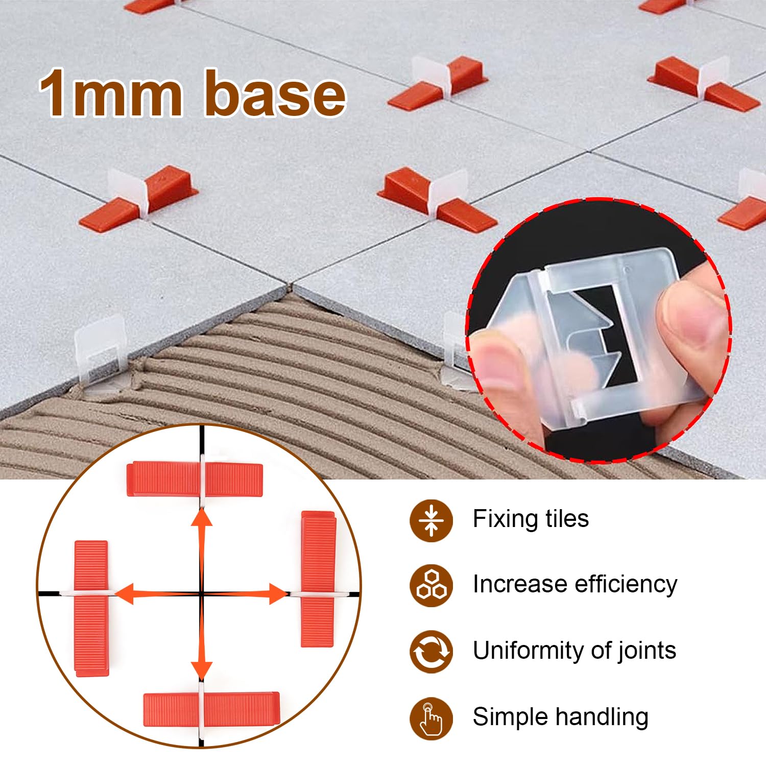 300pcs 1mm Tile Leveling System and Tiling Tools Tile Spacers Kit with Strong Bases and Pull Tabs for A Quick and Easy Installation on Ceramic and Porcelain Tiles - Image 2