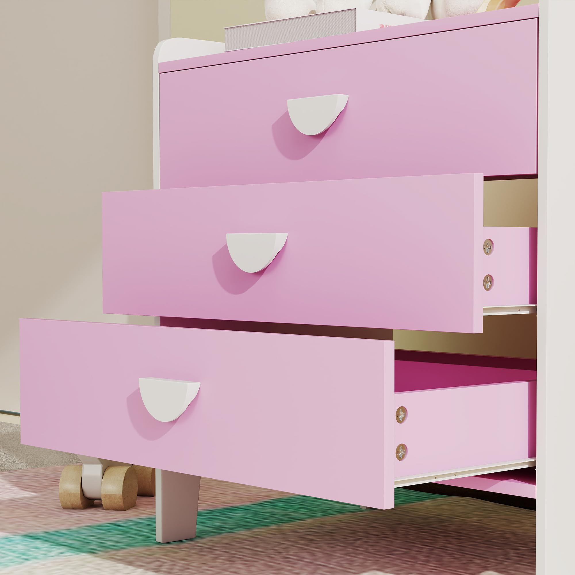 AIYAPLAY Kinderkommode, Aufbewahrungskommode mit 3 Schubladen, Aufbewahrungsmöbel Kinderzimmer, Kinderkrippe, Spielzimmer, 60 x 40 x 60 cm, rosa