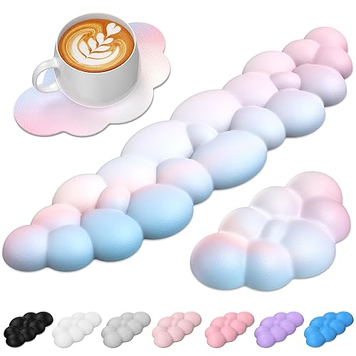 TECKNET Cloud Wrist Rest Keyboard Wrist Rest Set Wrist Support, Memory Foam & PU Leather, Cloud Keyboard Rest for Wrist Support and Arm Rest, Desk Cloud Wrist Pad for PC/Gaming/Hand Cushion/Computer - multicolor