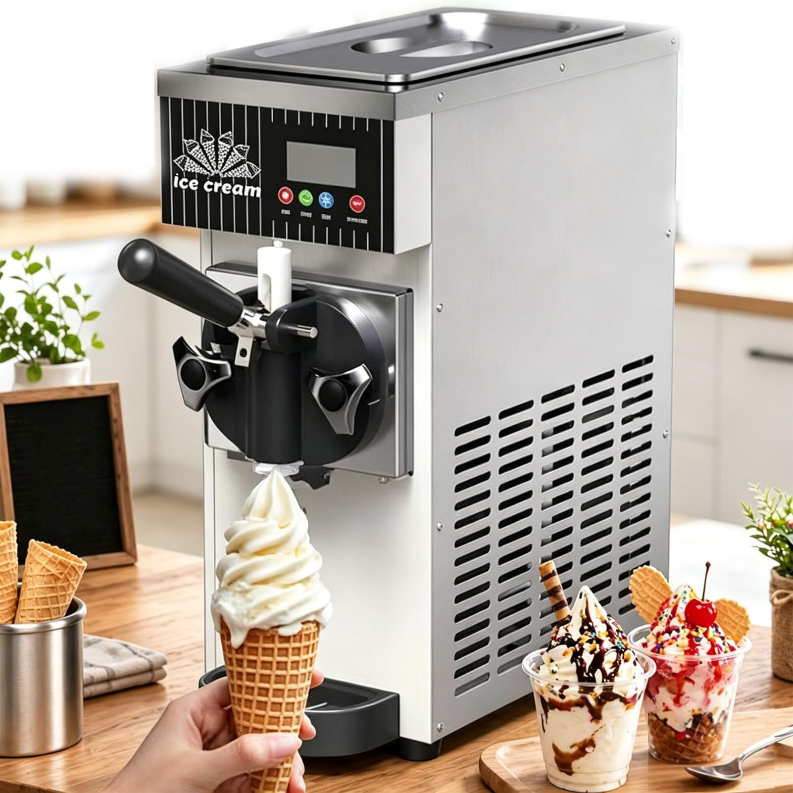 PioMue Soft Serve Ice Cream Machine for Home,Countertop Soft Serve Ice Cream Maker,4-5 Kg/H Yield,LCD Panel Soft Serve Maker Single Flavor Soft Serve Ice Cream Machine CreamWhite