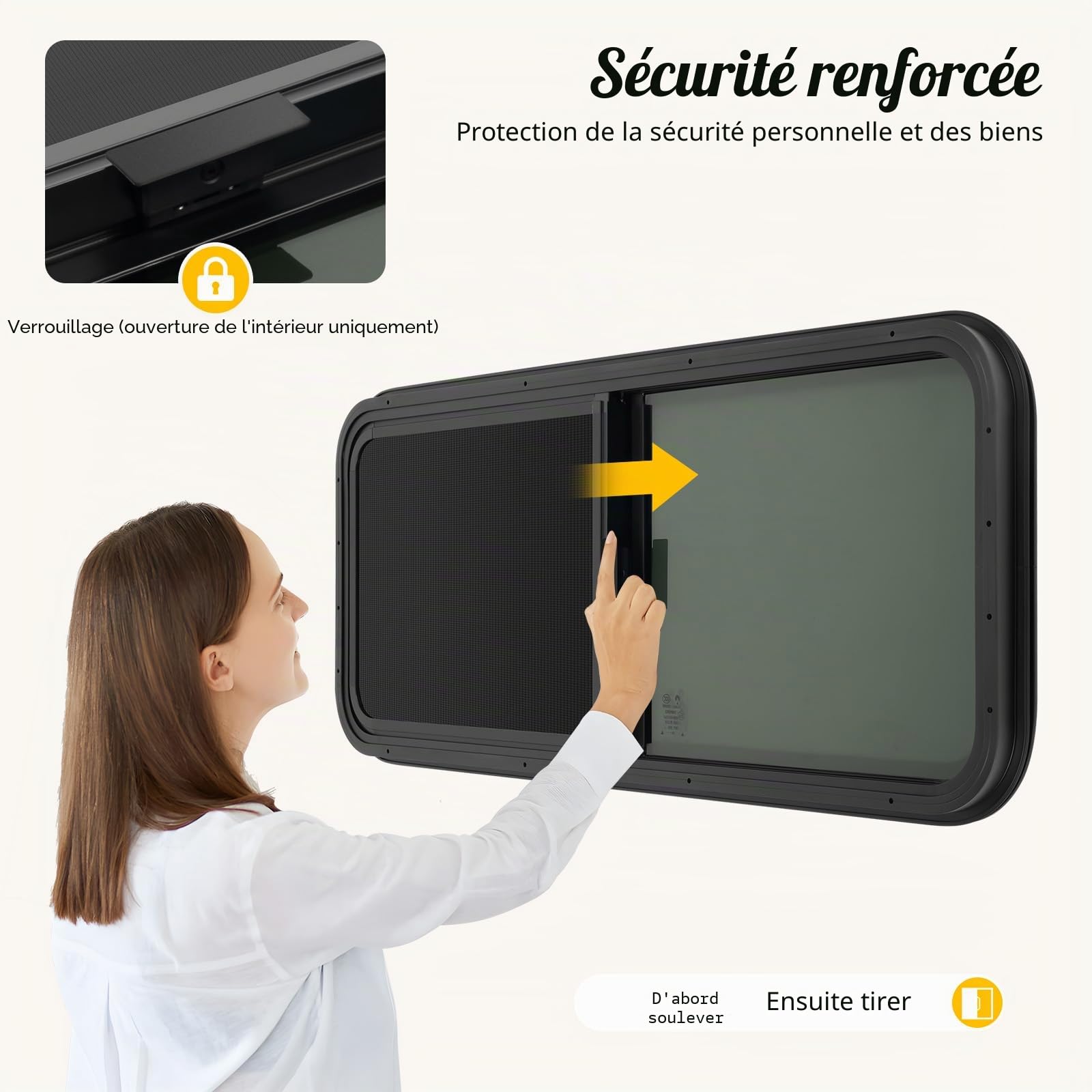 Fenêtre avec moustiquaire, 1000x400 mm, fenêtre latérale de caravane à ouverture poussoir, moustiquaire pour fenêtre de camping-car, pour VR, caravane, camping-car