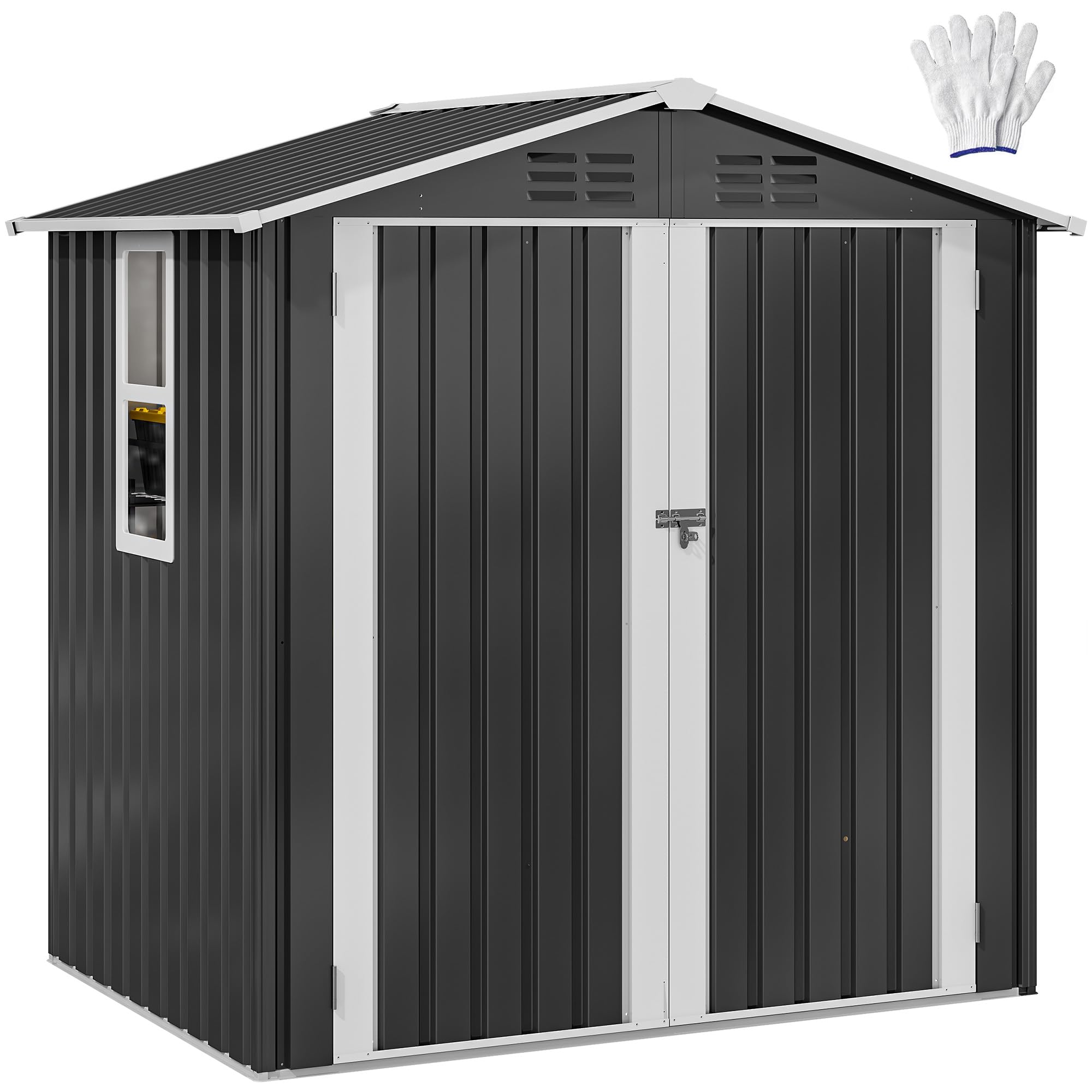 YITAHOME Metall Gerätehaus 171x118cm Gartenhaus Fahrradgarage,Dunkelgrau | Geräteschuppen mit Fenster|Gartenschuppen&Rasenmäher Unterstellplatz&Fahrrad Schuppen |Wetterfest Abschließbar|Aufbewahrung