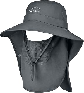 toptry Wide Brim Fishing Hat,Outdoor Sun Hat with Face Shield with Neck Cover, Foldable UV Protection Gardening Hat