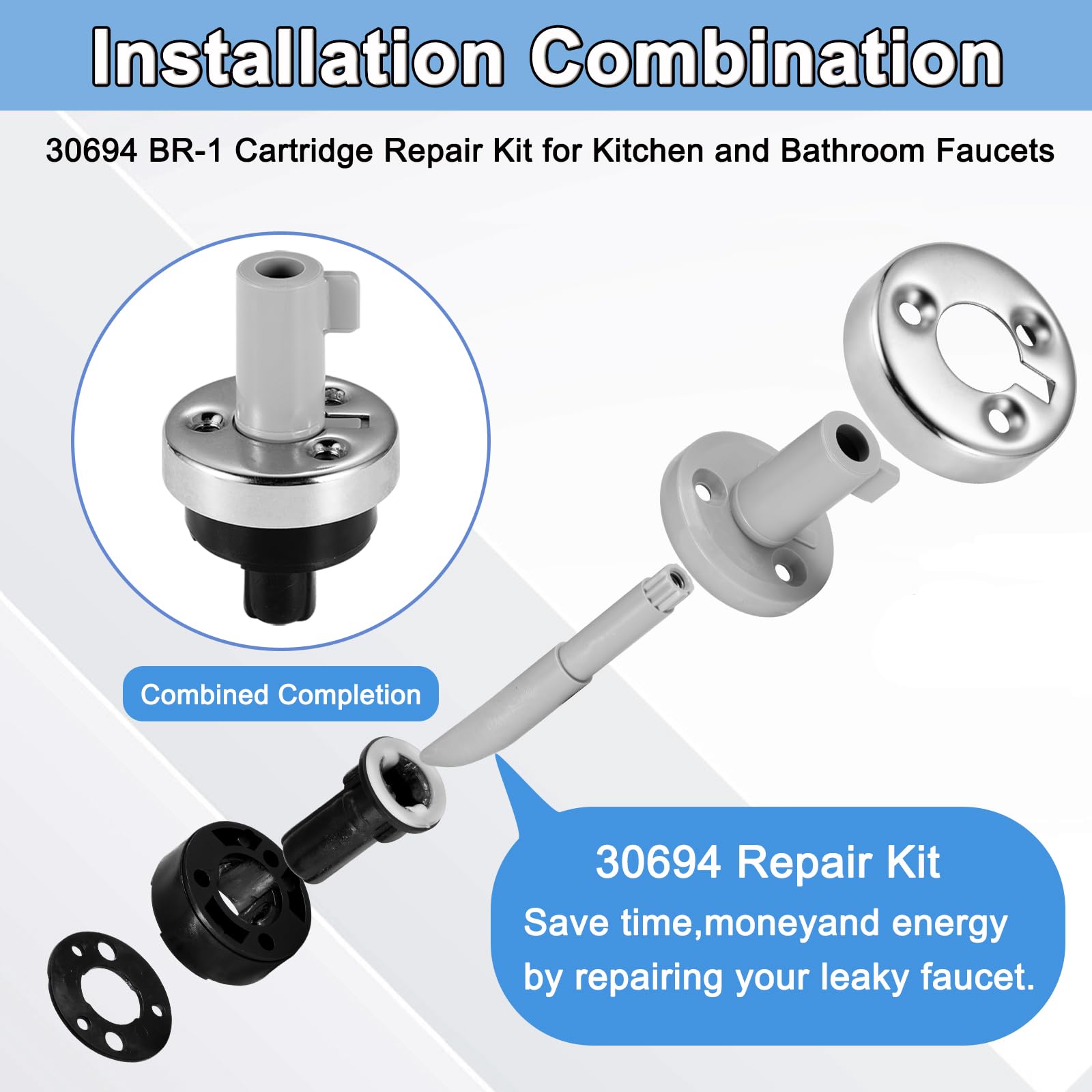30694 BR-1 Kit de reparación de cartuchos, compatible con grifos Bradley/Cole/Kohler, para grifos de cocina y baño de una sola manija