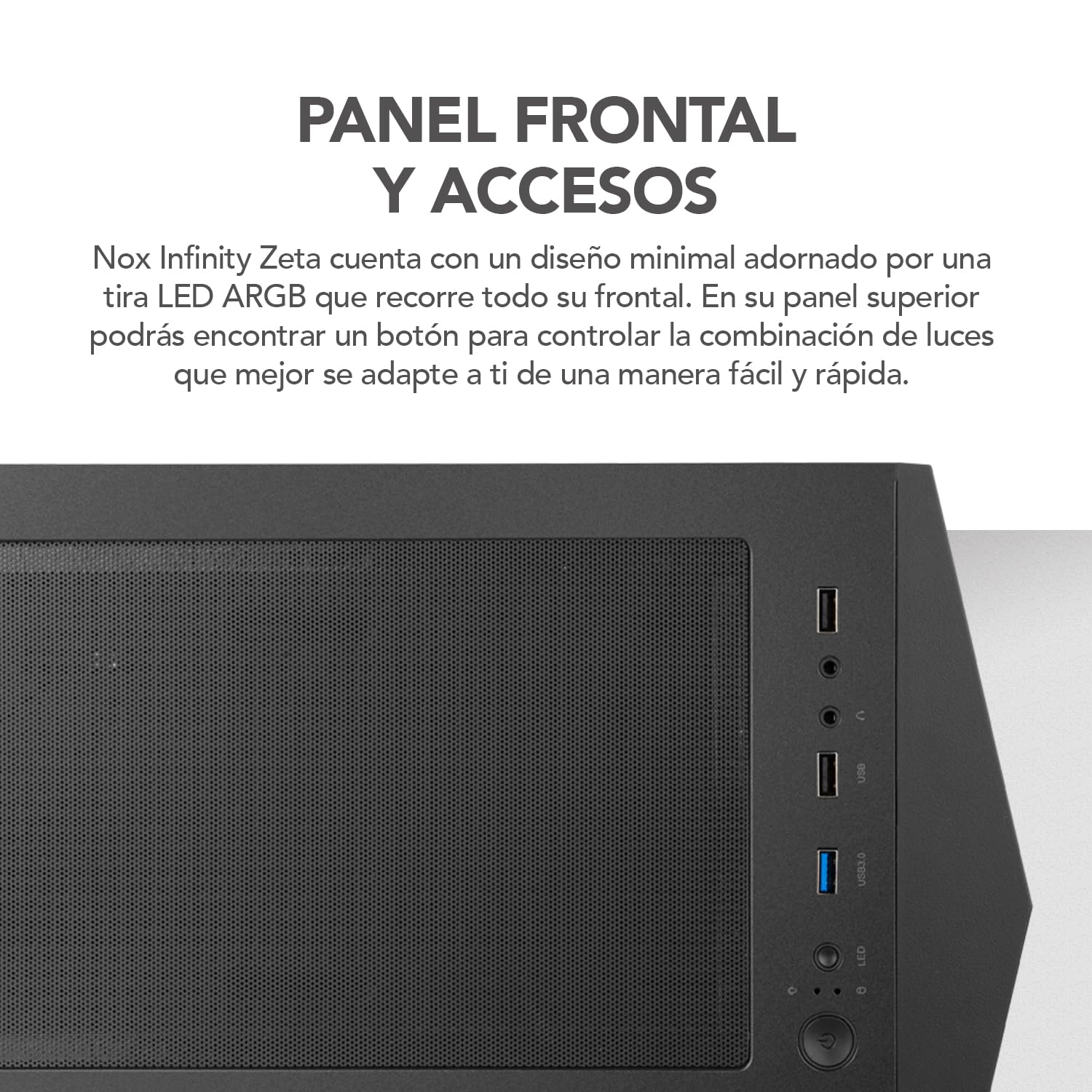 NOX Xtreme Products Infinity Zeta - Minitorre M-ATXITX ARGB Rainbow dinámica, Panel Lateral Cristal Templado, Espacio para 6 Ventiladores, Compatible con gráficas hasta 310mm, USB 3.0, Color Negro