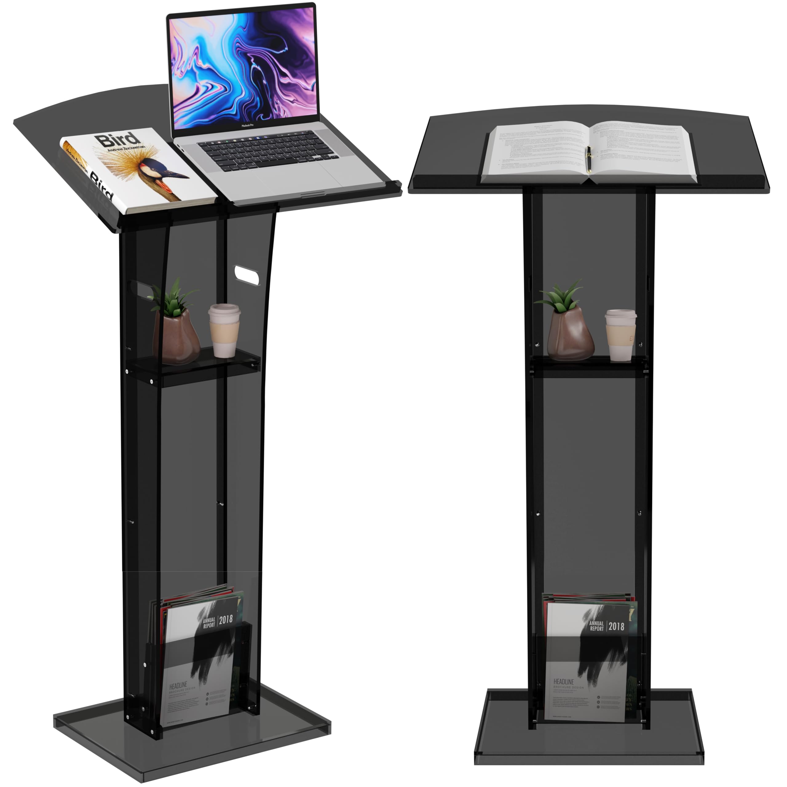 Space Black Acrylic Podium Pulpit Stand | Modern Deisgn Church Portable Classroom Lectuern | Professional Use | Conference Church Speeches Weddings Events Presentation Debates | Easy Assembly 49' Tall