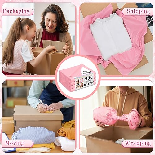 Miniatura 2 de Qilery 500 hojas de papel de seda rosa oscuro a granel para bolsas de regalo de 20 x 30 pulgadas, sin ácidos, hojas de papel de decoupage para