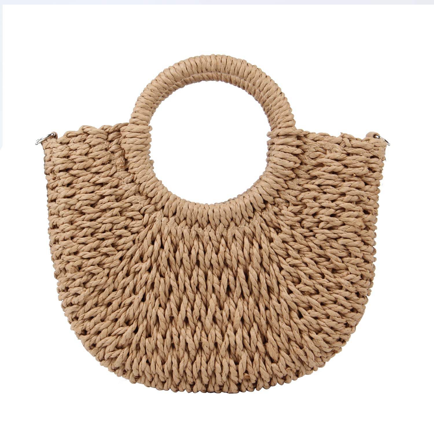 Borsa da spiaggia da donna in paglia Borsa a mano Hobo con manico rotondo Borse estive intrecciate a mano Borsa piccola con cinturini