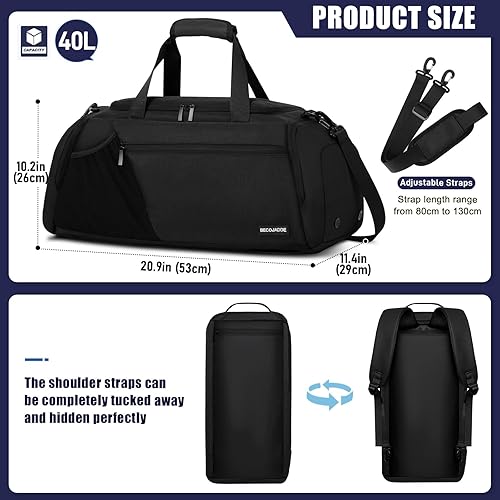 Miniatura 3 de Bolsas de gimnasio para hombres y mujeres, mochila grande de gimnasio de 40 litros, múltiples bolsillos, bolsas deportivas con compartimento