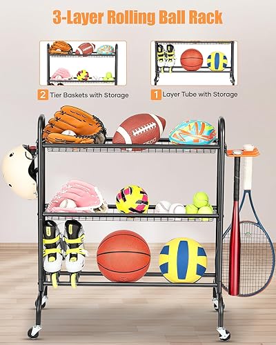 Miniatura 2 de Estante de baloncesto, soporte de entrenamiento de tiro de baloncesto, almacenamiento de equipo deportivo con ruedas, soporte organizador de cuatro