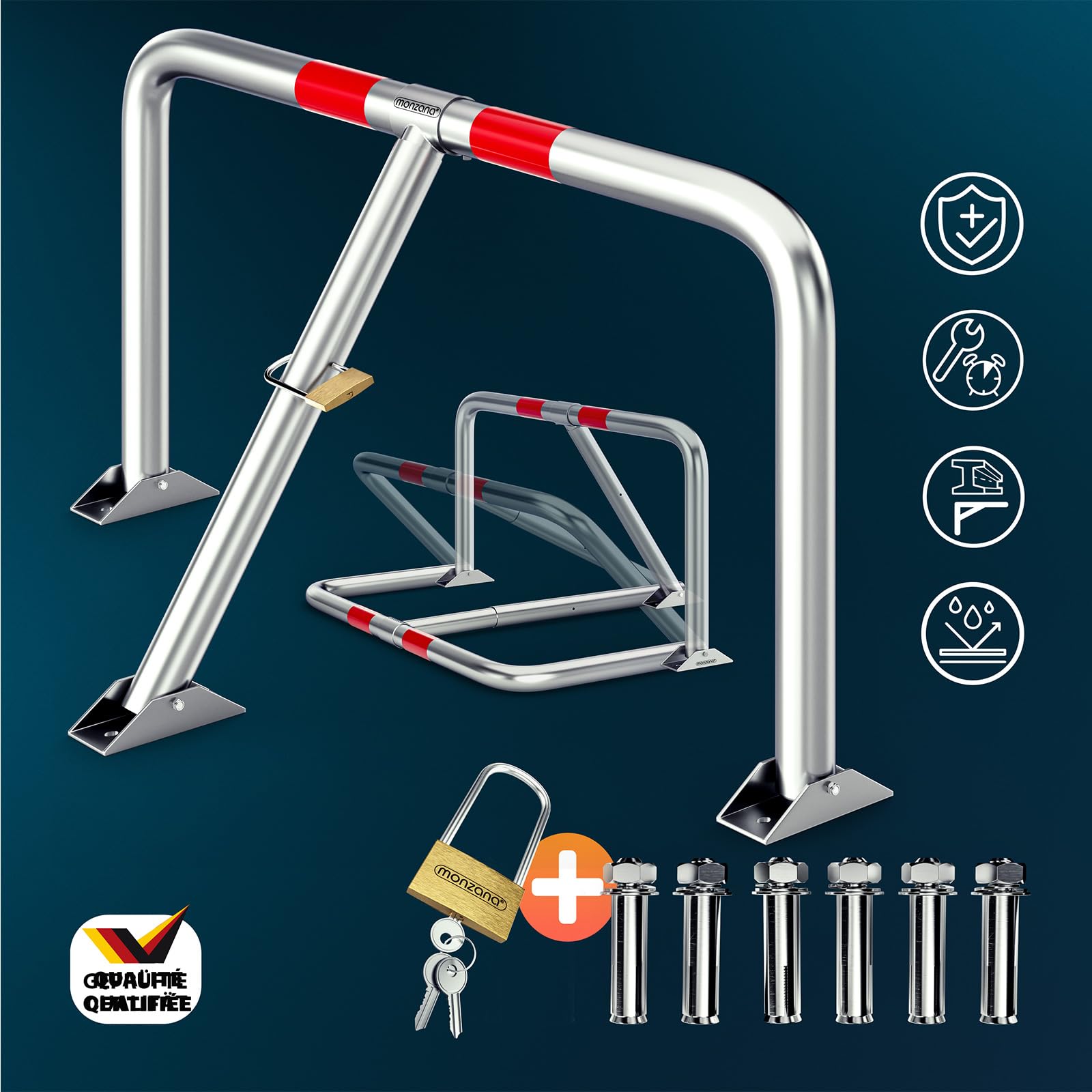 MONZANA® Arceau de parking Rabattable, 80x47x44 cm, Barrière de Stationnement, Stop Parking, avec cadenas & 3 clés