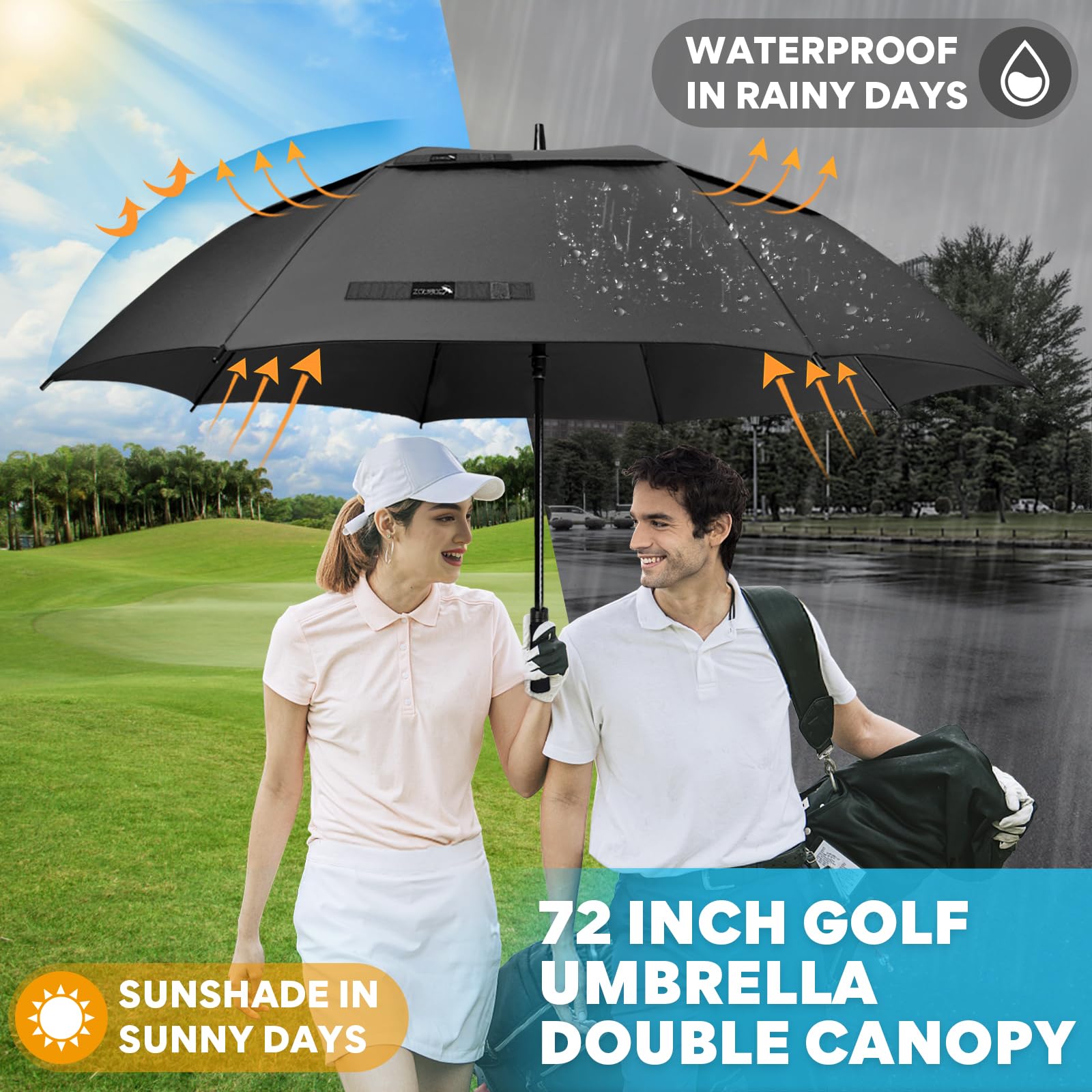 ZOMAKE Ombrello da Golf Grande 130/137/157/172/182cm - Automatico Ombrelli Pioggia Grandi Resistente Antivento Con Doppio Baldacchino - Extra Large Umbrella Per Uomo Donna