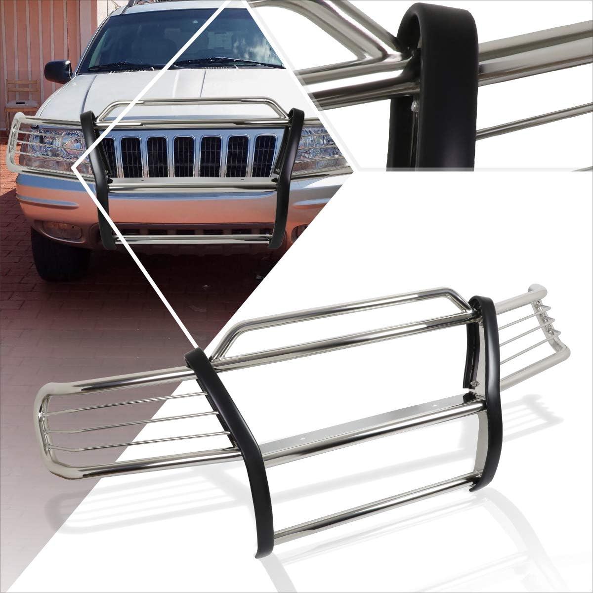 Compatible with Jeep Grand Cherokee WJ 99-04 Front Bumper Brush Grille Guard Protector,Chrome