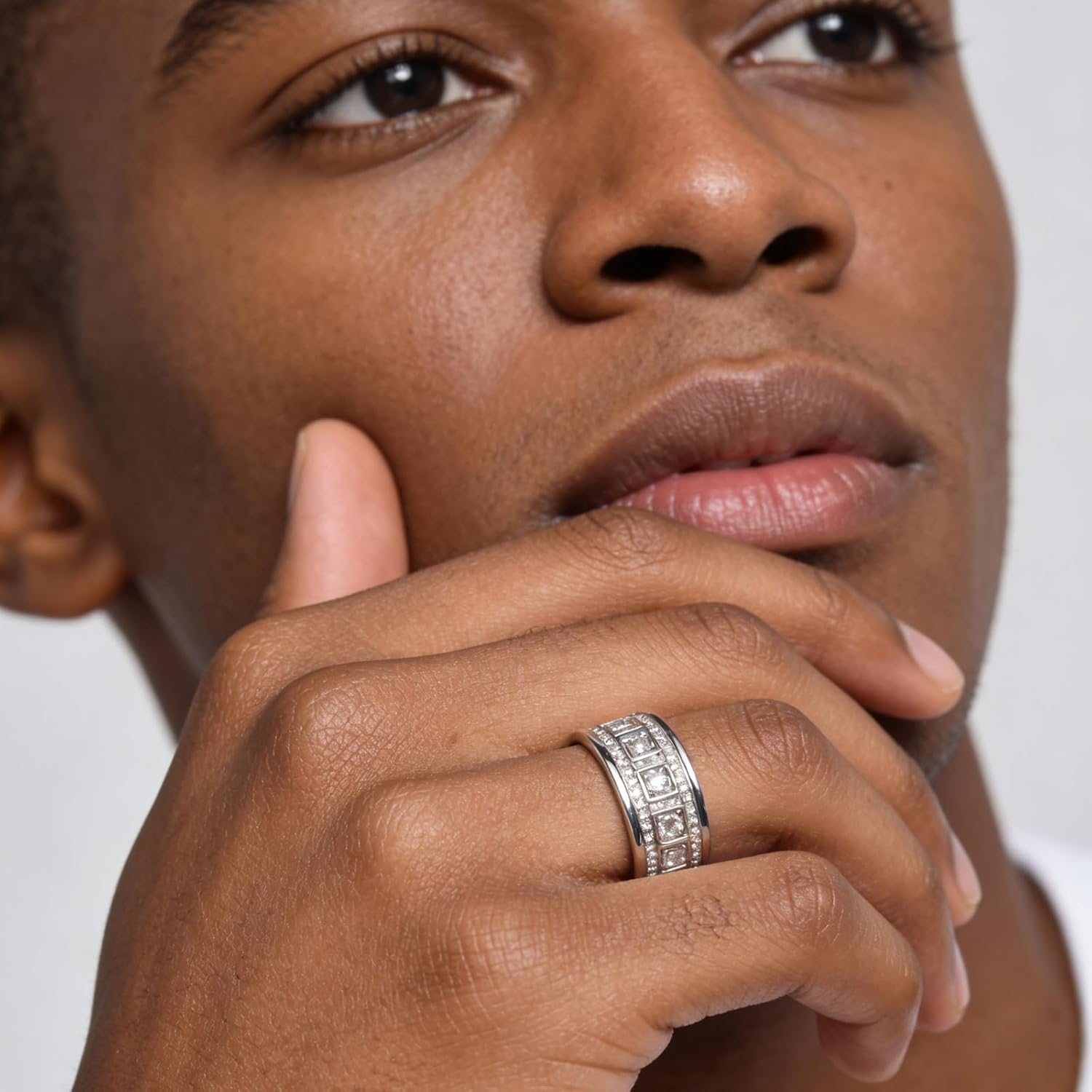 D Color VVS1 Moissanite Mens Wedding Band 925 Sterling Silver Engagement Rings for Men Promise Groom Round Size 9 - Image 5