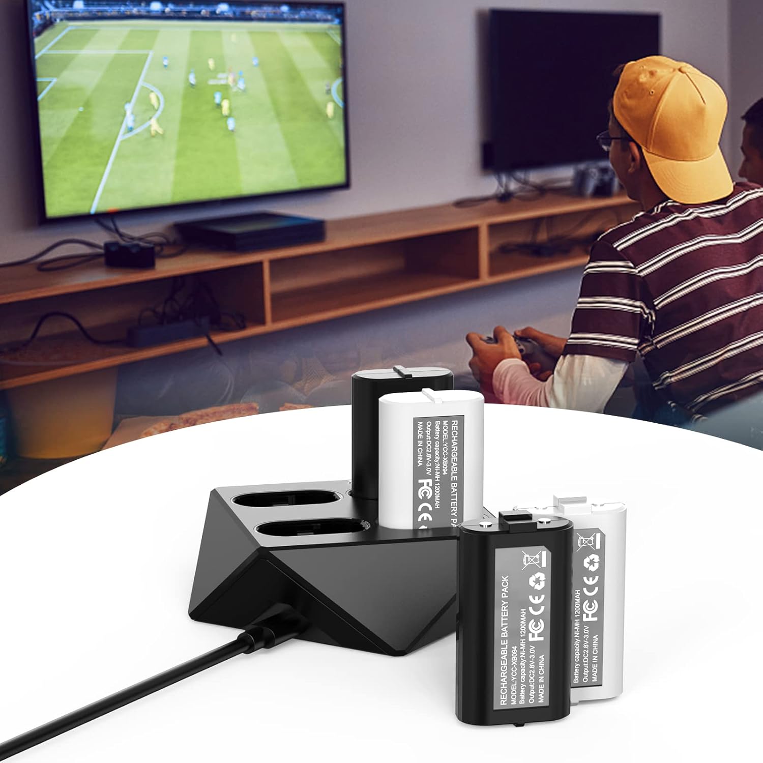 Rechargeable Battery Pack Charger for Xbox One/S/X/Elite and Xbox Series S|X, Xbox One Controller Battery Charger Station Include 4 X 1200mAh Batteries and Type-C Charging Cable and LED Indicator