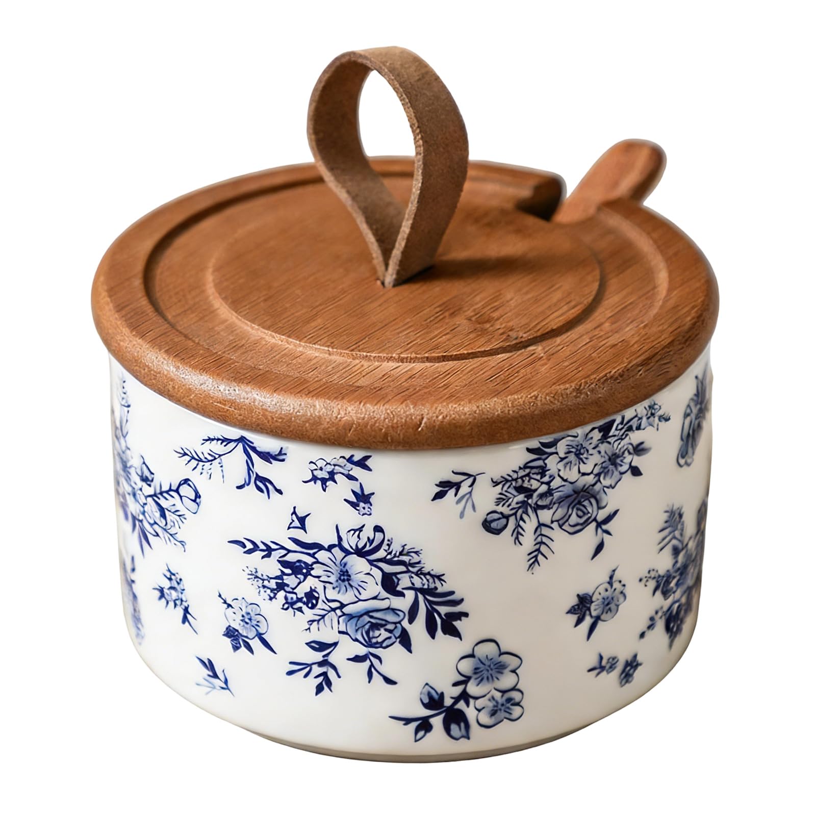 Piceioep Retro Ceramic Salt Jar with Lid and Measuring Spoon Seasoning Container for Countertop Kitchen Gadget Ceramic Salt Dispenser