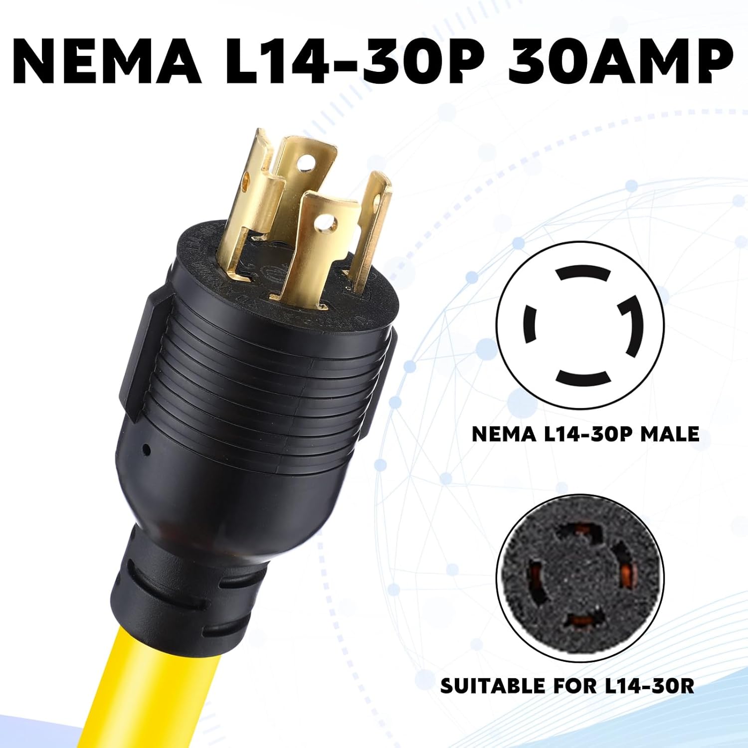 10ft Welder Adapter Extension Cord 30amp to 50amp, Compatible with Nema L14-30p Male to 6-50r Female Locking 4 Prong to 3 Prong Welder Power Adapter, STW 10 Awg/3c, 250v 7500w, Etl Listed