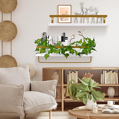 Miniatura 3 de Estantes flotantes de pared para decoración de dormitorio, sala de estar, cocina, baño, estantes de madera para libros (juego de 2 estantes