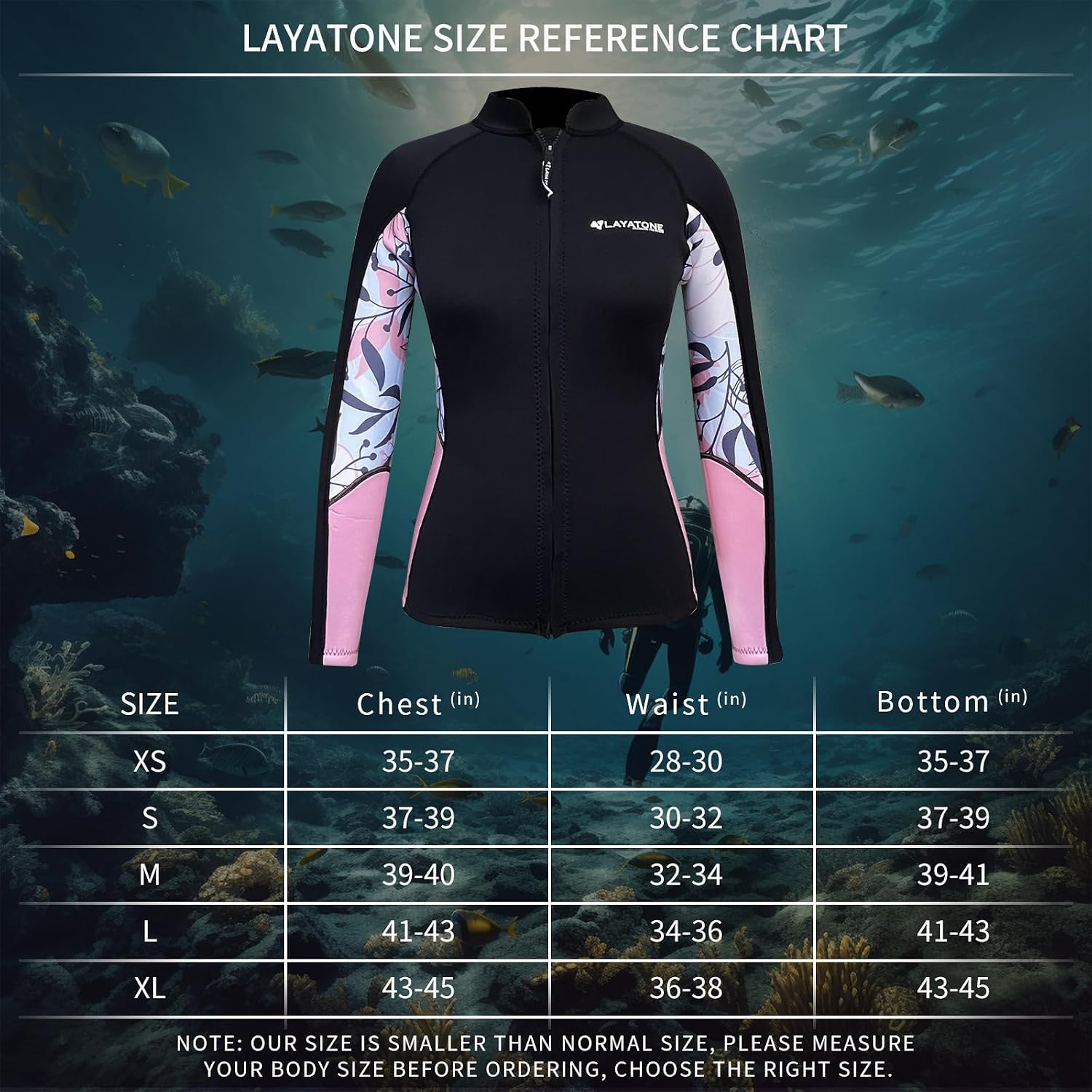 LayaTone Wetsuit Top Women's 3mm Neoprene Wetsuit Jacket Optional Neoprene/Lycra Sleeve Wetsuit Top for Swimming Diving Surf Canoeing (Pink, Small)