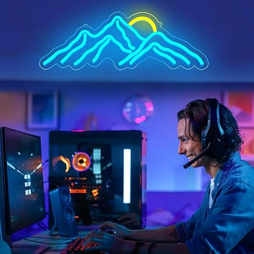 Miniatura 8 de Letreros de neón ondulados, luces nocturnas LED azules con interruptor regulable para decoración de pared de niños, alimentado por USB, para sala de