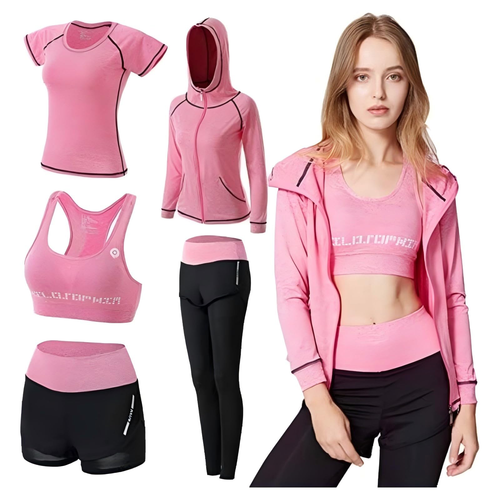 Survêtement Femme Ensembles Sportswear 5 Pièce Costumes de Sport Gym Yoga Athletisme Fitness Jogging Survêtement Tenue de Sport