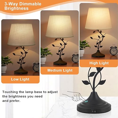 Miniatura 4 de Kakanuo Lámpara de mesa táctil USB con puertos de carga USB C para sala de estar, color blanco, 3 vías, regulable, tradicional, lámpara de mesa