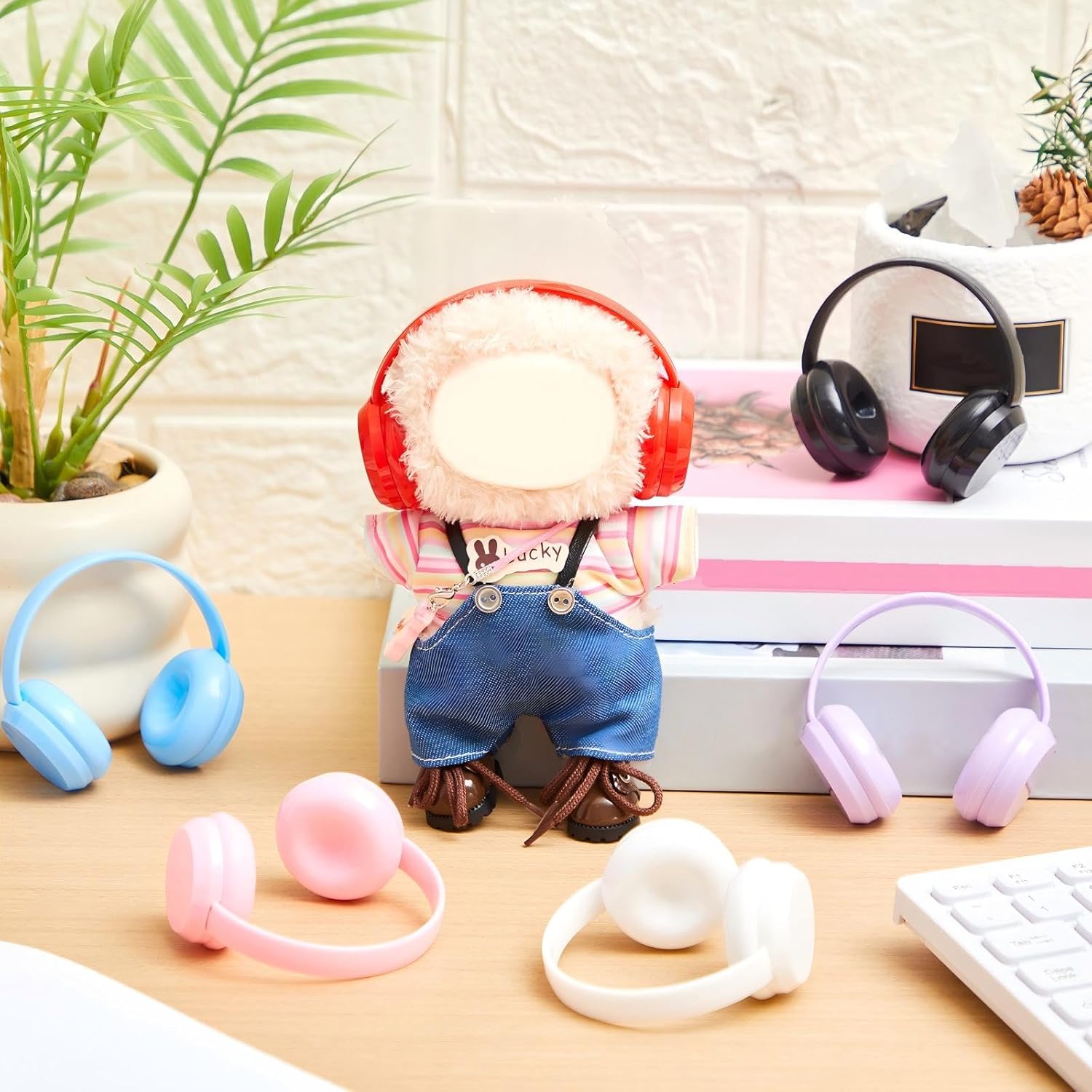 Simgoing 6 Pcs Doll Headphones Accessory (No Dolls) for 3.94-6.69 Inch (10-17cm) Dolls, Mini Headset Suitable for Daily Display, Great As a Gift