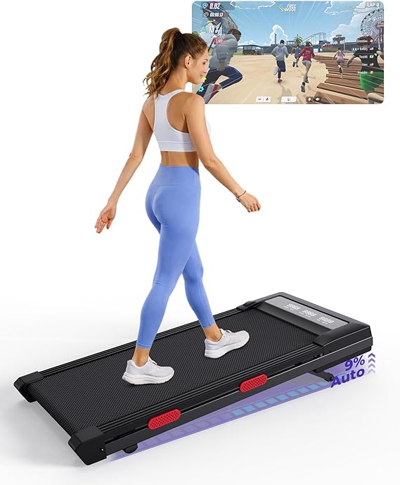 Superun Walking Pad with Incline Max 159 kg/136 kg, 2.5HP Treadmill for Home with LED, Quiet Treadmill Desk with App and Multiplayer Race Track