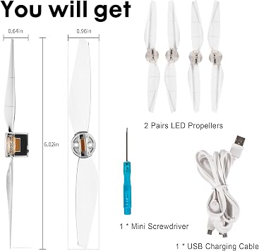Mini 4/3 Propellers LED Lights Replacement Prop Blades Low Noise Accessories for DJI Mini 3/4 Fly More Combo Plus Drone (2 Pairs)