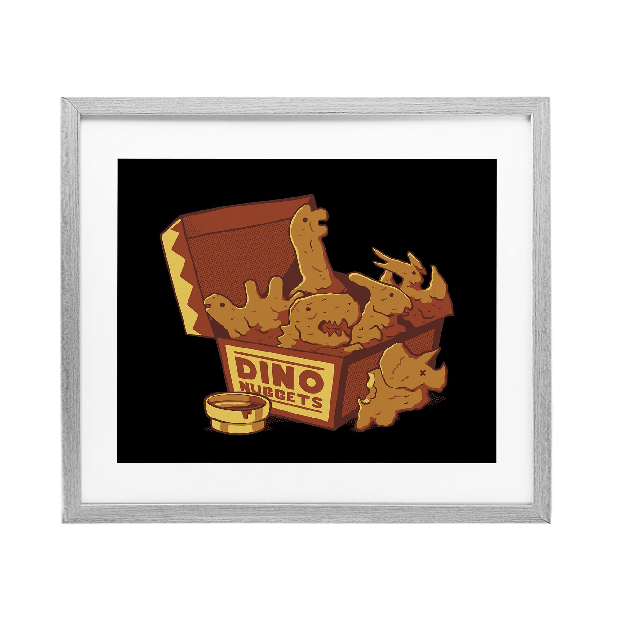 Stupell Industries Farmhouse Gray (Textured) 'Dino Nuggets With Sauce'| Framed Print Under Glass