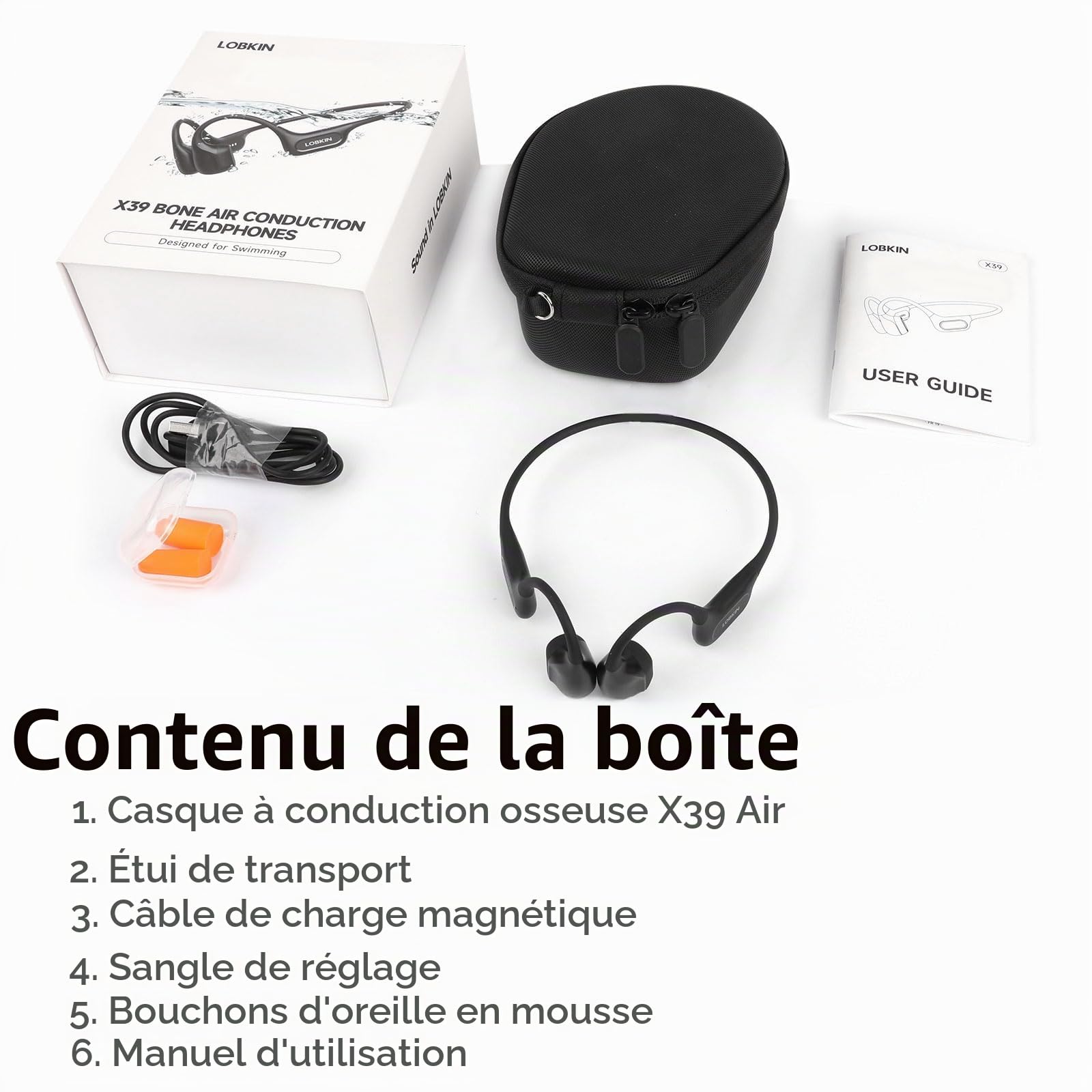 LOBKIN Casque Conduction Osseuse et Aérienne, IP68 Écouteur pour Natation, Casque sans Fil Ouverte Bluetooth 6.1, Réduction ENC et 32 Go MP3, pour la Natation, Le Sport et Le Fitness | Hybride Osseuse+Aérienne pour Son Immersif. ENC Réduit Bruit pour Appe