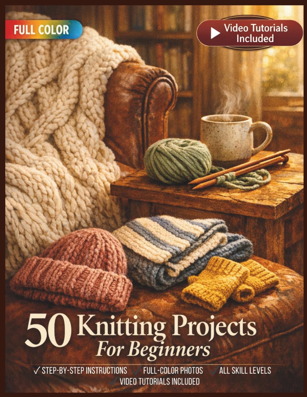 50 KNITTING PROJECTS FOR BEGINNERS: A Fully Illustrated Guide to Scarves, Hats, Blankets and Beyond | Video Tutorials Included (50 CRAFTS AND HOBBIES PROJECTS)