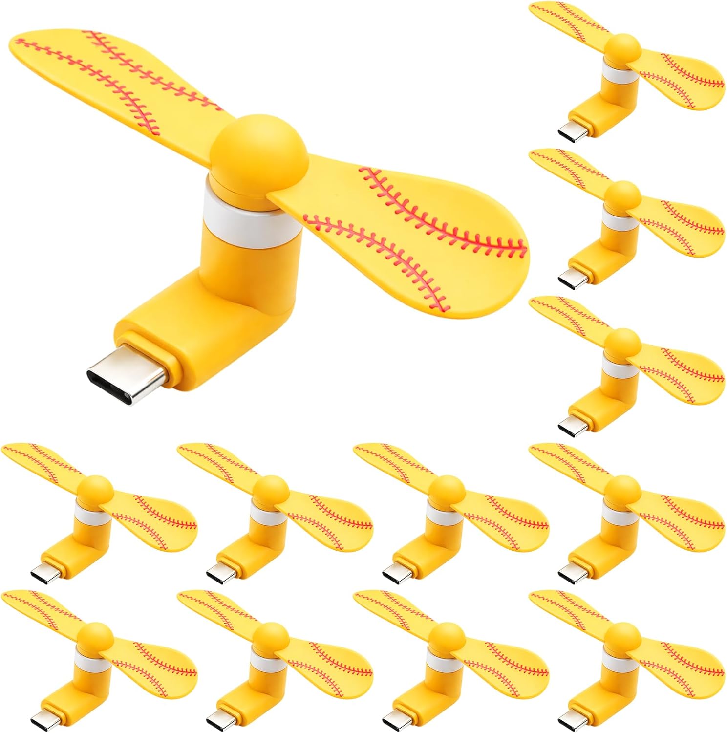 Gerrii 12 Pcs Softball Mini Cell Phone Fans Portable Cooling Fans Fit for Type C Compatible with USB C Smartphones Softball Team Gift Bulk for Game Day Outdoor Sport Cooling Party Favors