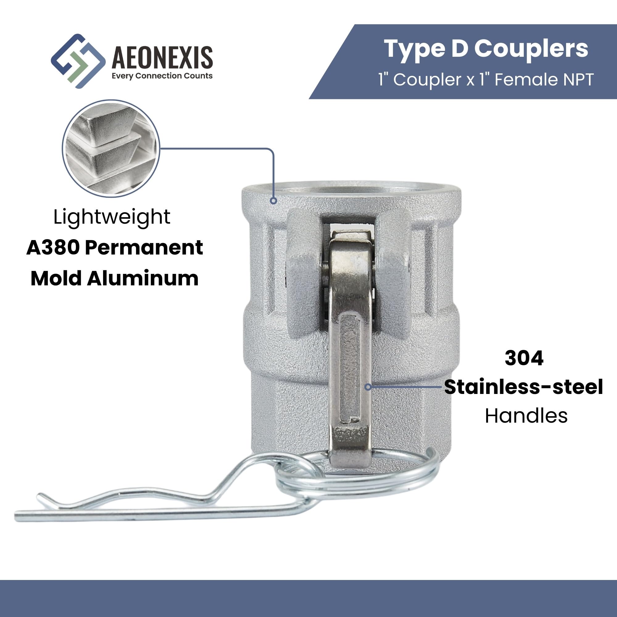 2 piezas A380 de aluminio permanente tipo D Camlock, acoplador de 1 pulgada x 1 pulgada hembra NPT, manguera de leva resistente y ranura para sistemas de flujo